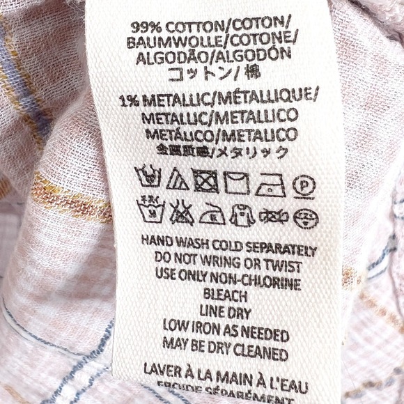 Free People Break My Stride Plaid Button Down Collared Shirt Pink Gold Size Med - Picture 8 of 8